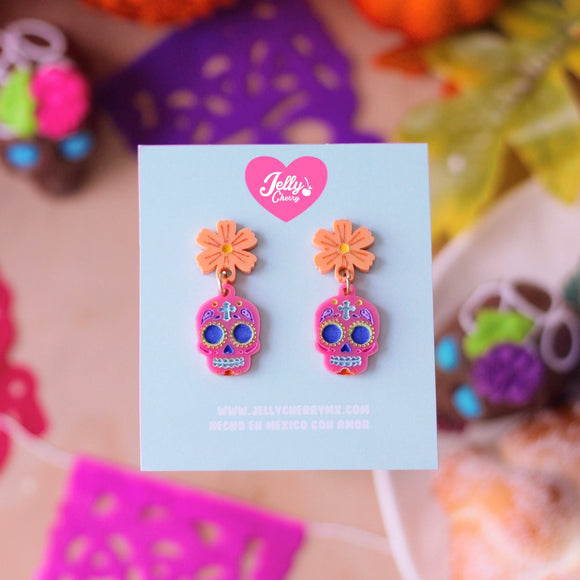 Aretes calaverita mexicana Rosa