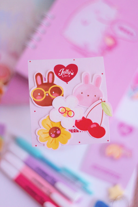 Set de stickers conejos y cerezas
