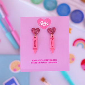 Aretes crayola rosa