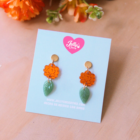 Aretes flor de cempasúchil