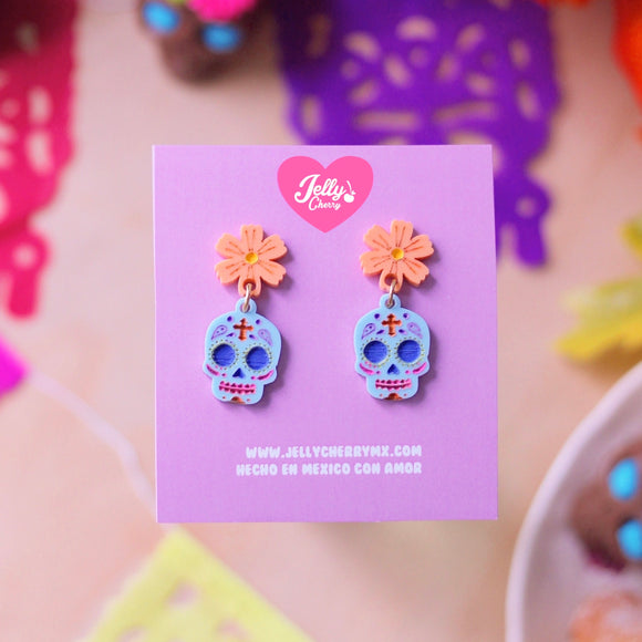 Aretes calaverita mexicana azul