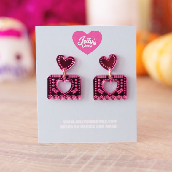 Aretes papel picado rosa